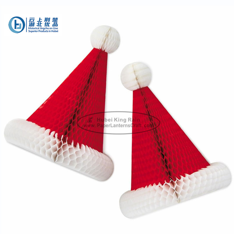 Handmade Craft Honeycomb Xmas Decorations With Christmas Hat Shaped