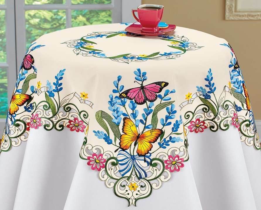Embroidery table cloth with cutworks from manufacturer