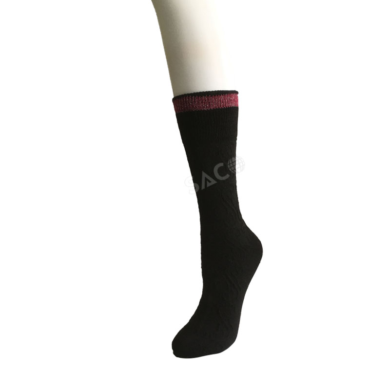 Middle tube women's cotton socks, spandex, reverse jacquard, gold and silver thread and rib