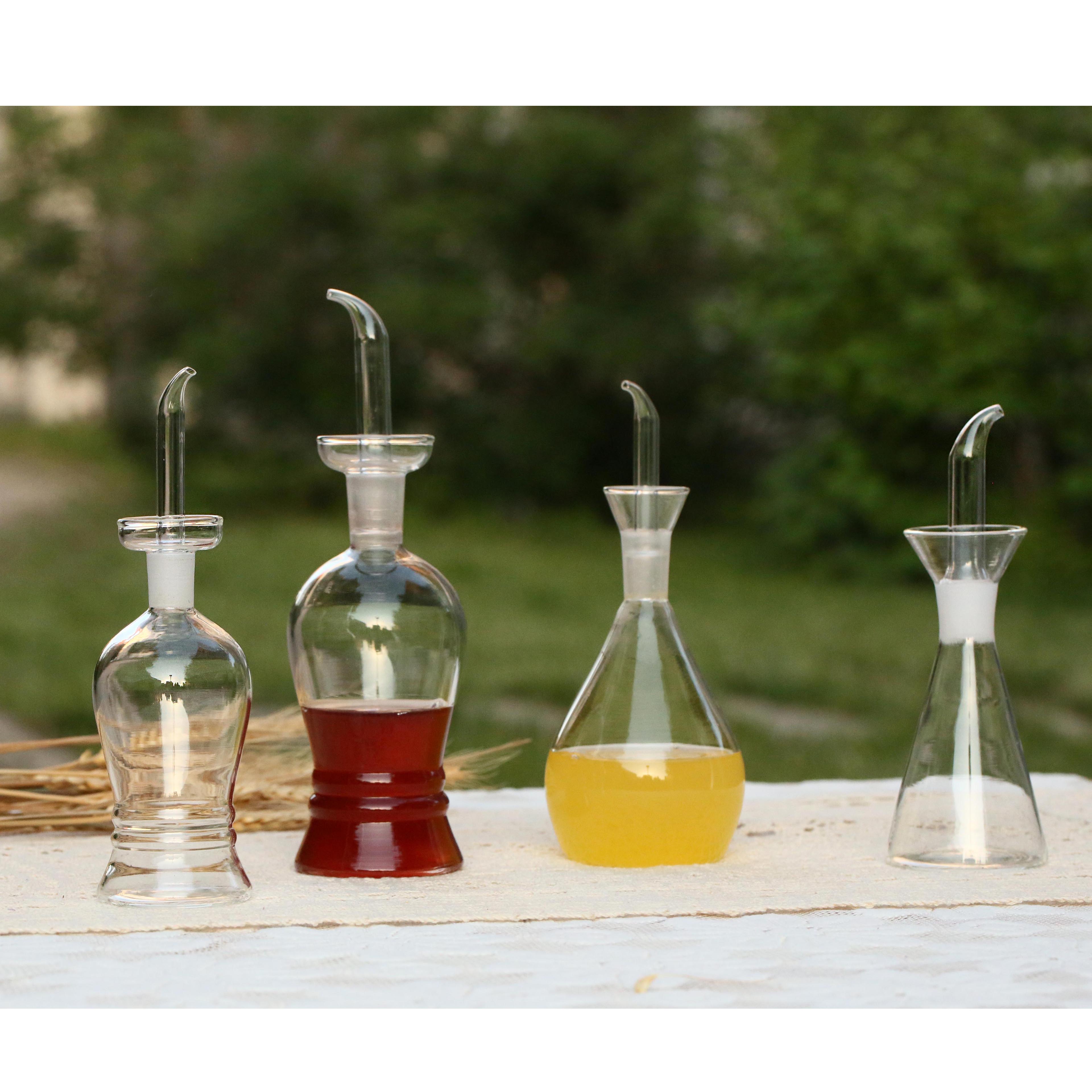 Oil & Vinegar Dispensers, Glass Dispenser Bottles, Dual Condiment Dispensing Cruet Containers, with Automatic Stopper, Drip-Free & Spill-Free Spout, glass handle, cruet. kitchenware. Clear.265ML 155ML