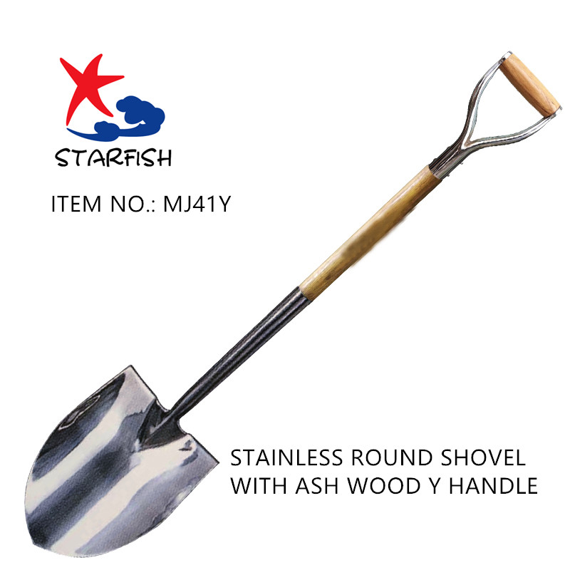 Stainless Round Shovel With Ash Wood Y Handle