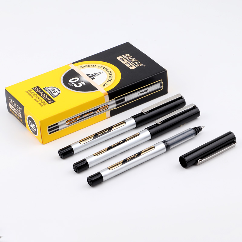 BK109 liquid style signature pen ball pen with 0.5mm nib and water-based ink pull-out cap with metal clip blue black red business Signing pens