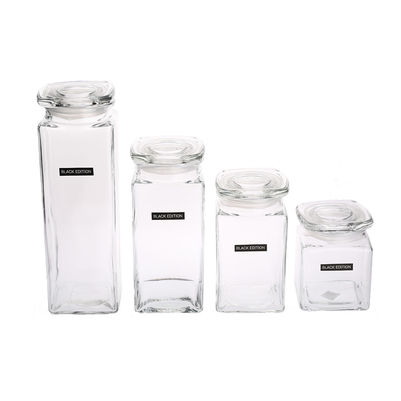Airtight glass jar, square glass canister, glass lid container