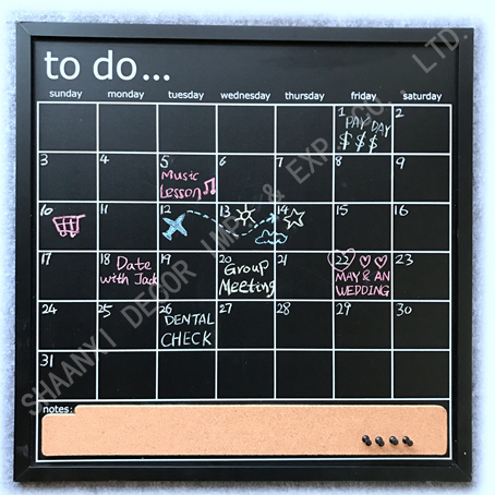 Monthly planner blackboard and cork board