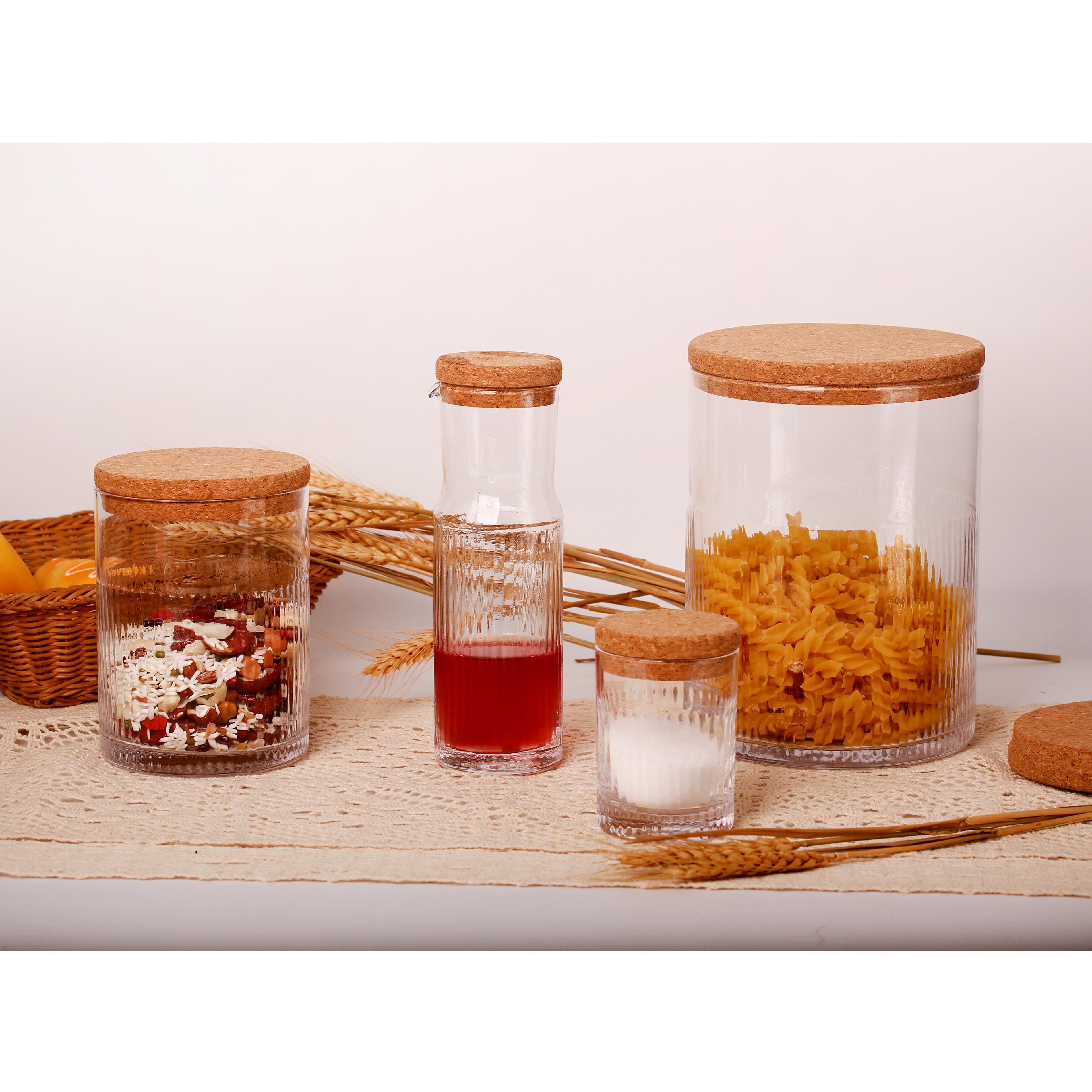 NEW Design丨Modern Glass Food Storage Containers with Cork Lid Set of 3丨Kitchen Canisters for Sugar, Candy, Cookie, Rice and Spice Jars.