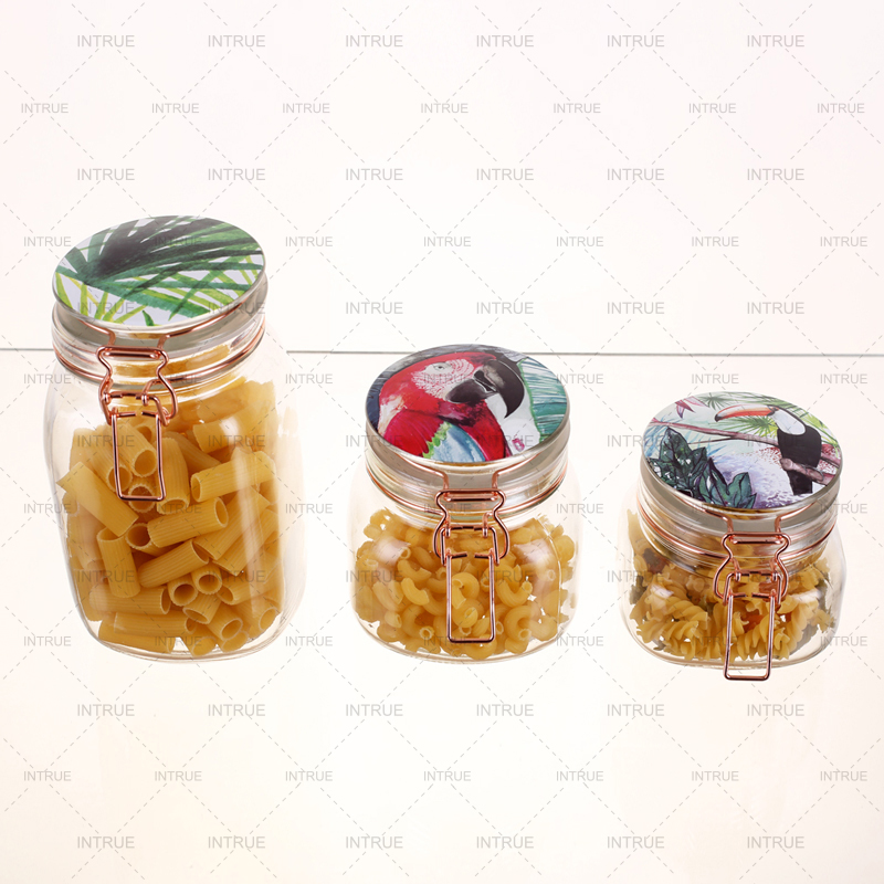 Glass Storage Jar With Decal On Lid