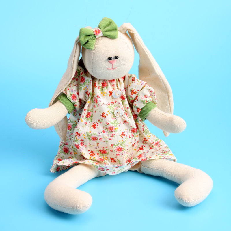 Handmade Cream-colored Stuffed Dressed Bunny