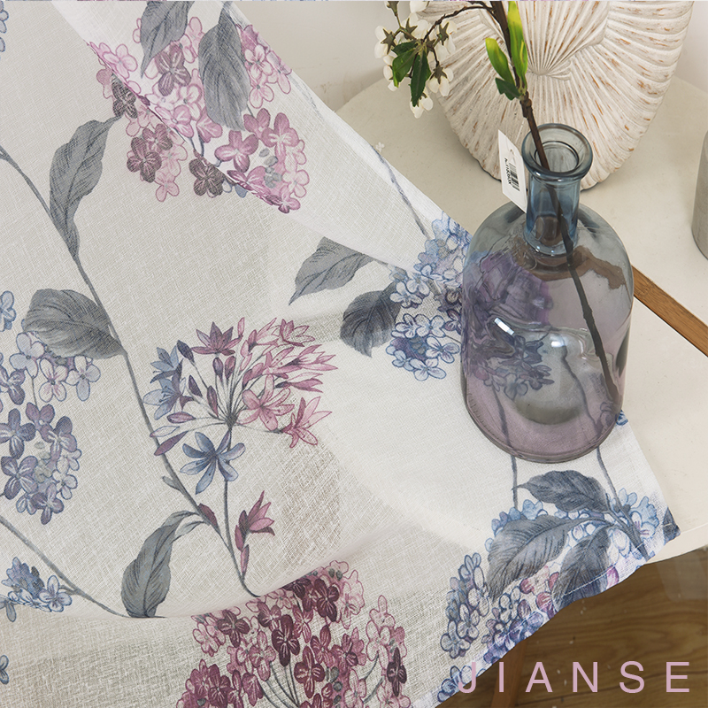 CURTAIN A3819 Fancy flower printing curtian fabric linen look ready made for curtains indoor