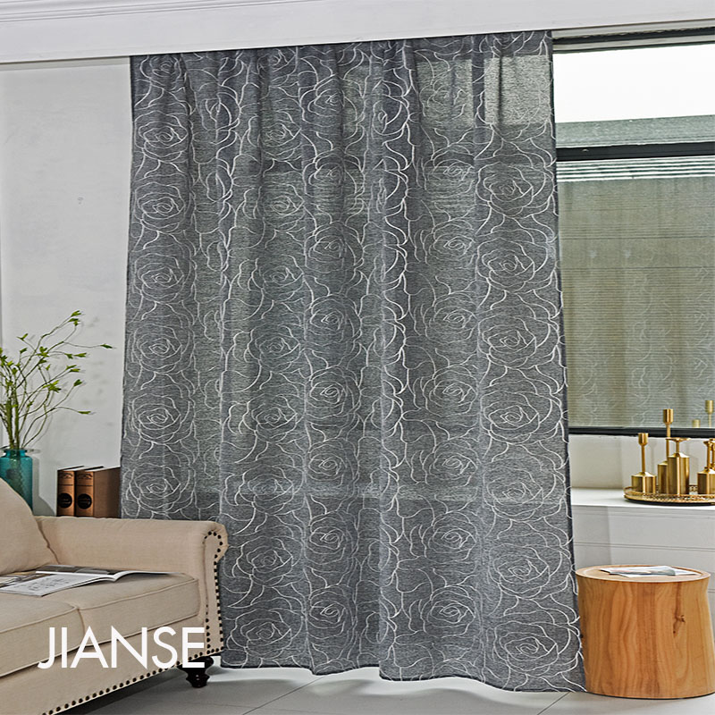 CURTAIN E8251 100% Poly embroidery farbic Luxury Rose Embroidery Semi Sheer Panel