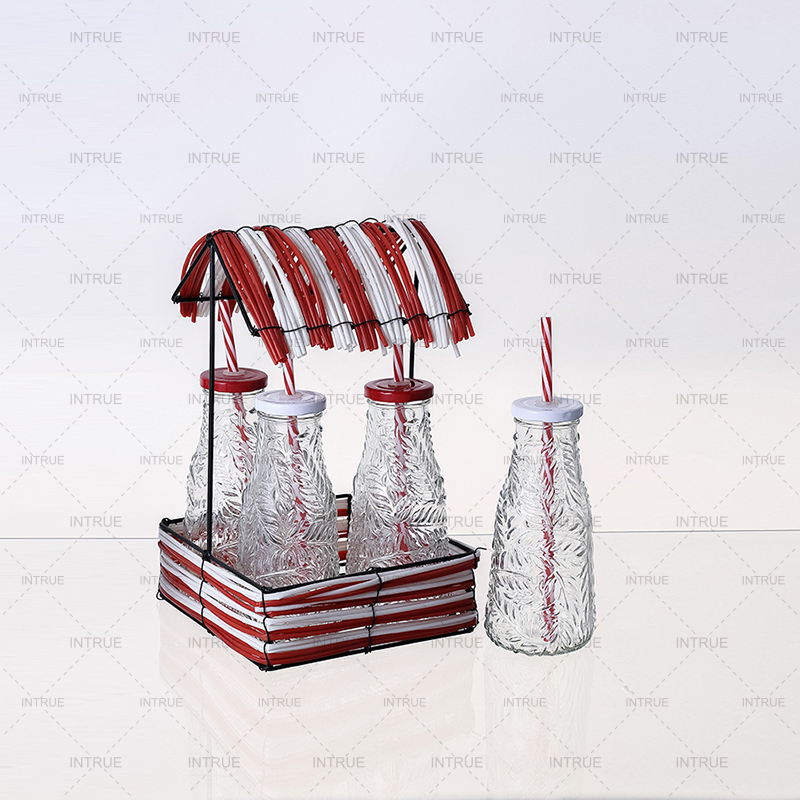 Set of 4 19cm leaf milk bottle with plastic house