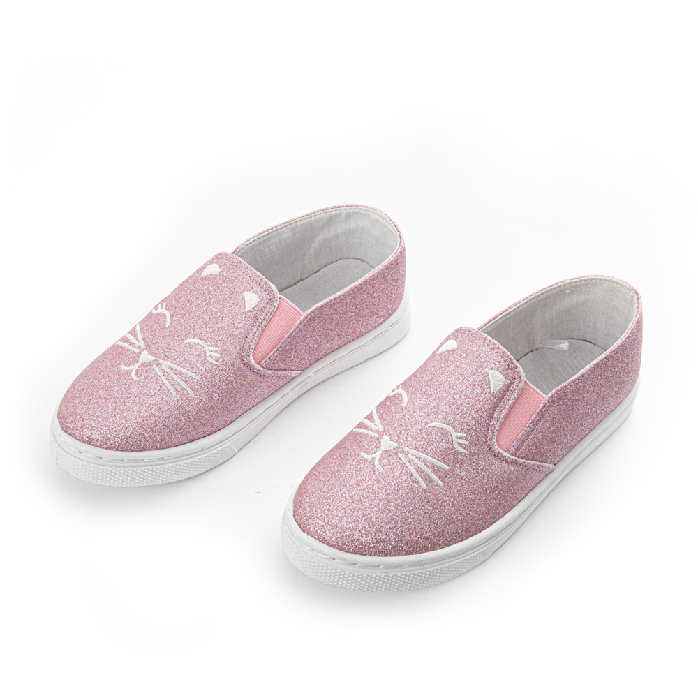 Cat pattern printed Glitter Custom Children Loafers casual shoes for girls