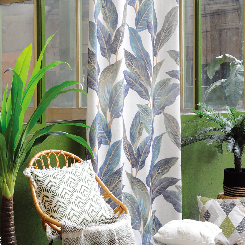 CURTAIN A3569 LIene fabric leaf printed curtains for the living room bedroom