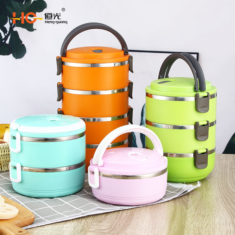 Hengguang stainless steel insulated lunch box crisper lunch box round crisper sealed crisper refrigerated crisper leakproof crisper color crisper