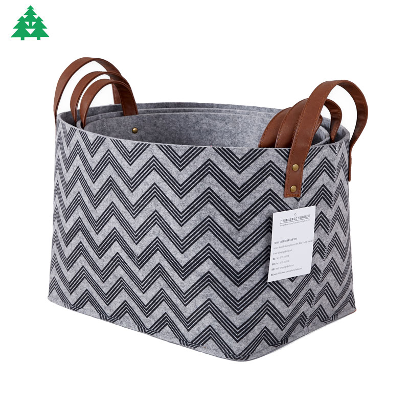 Storage basket, felt basket, silk screen felt basket, basket with PU handle