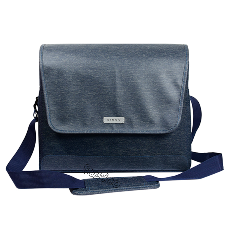 Nevy Blue Denim Fabric Messenger Bags Laptop Bag Men With Custom Reflective Logo