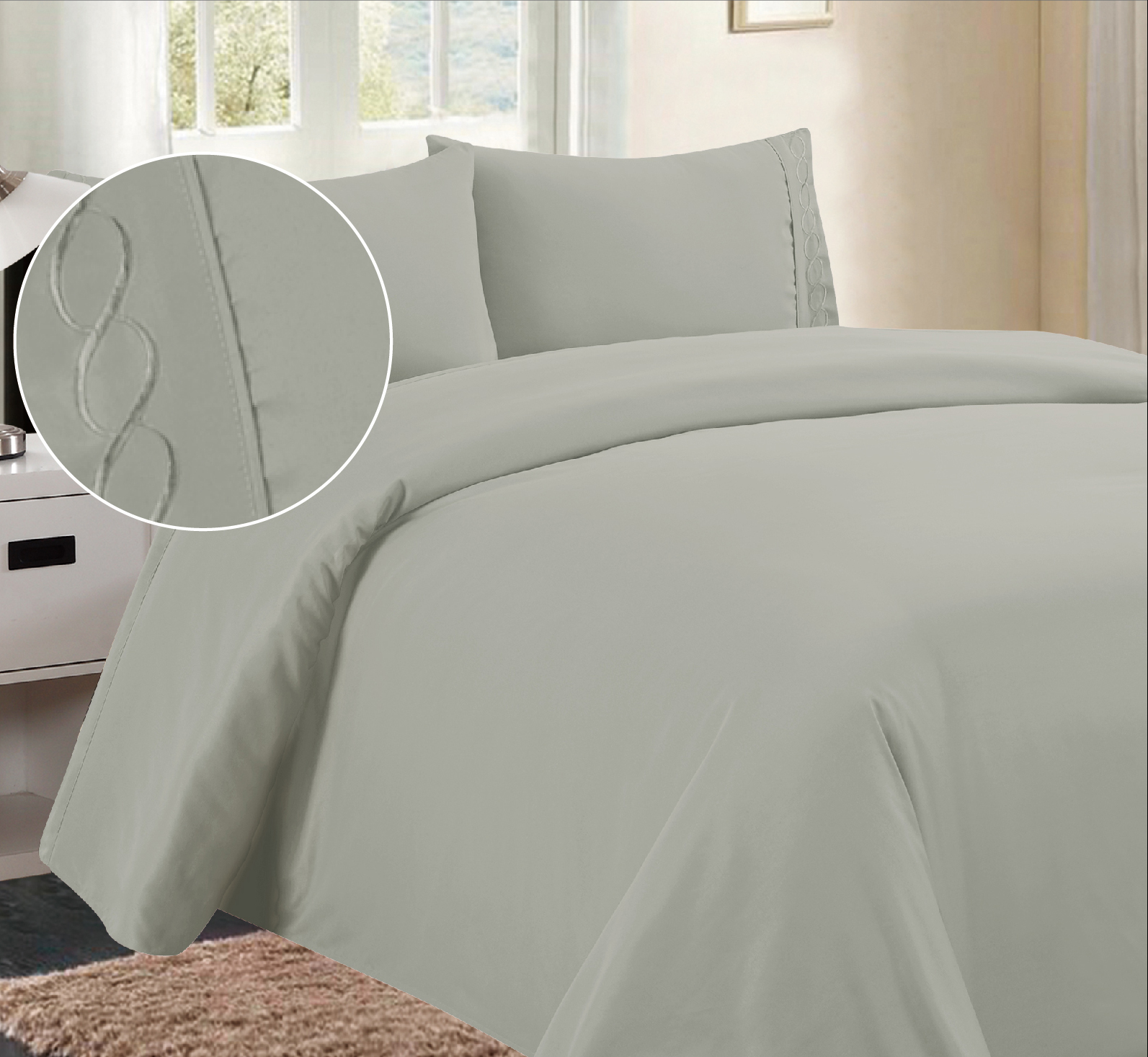 Brushed microfiber fabric embroidery bed sheets sets