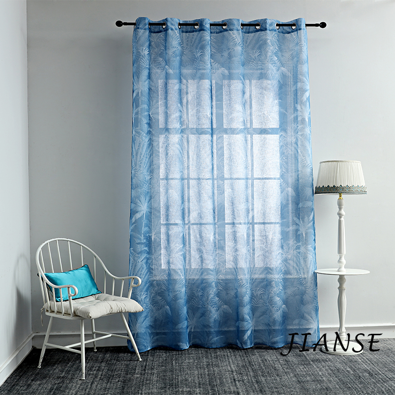 CURTAIN A3504 Palm tree leaf printed blue curtain fabric for living room bedroom window covering