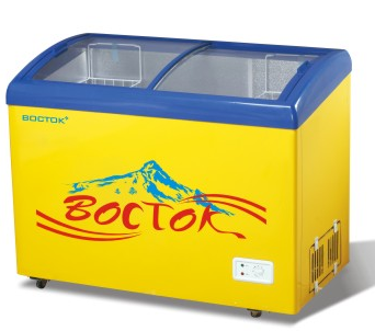 Arc glass door freezer