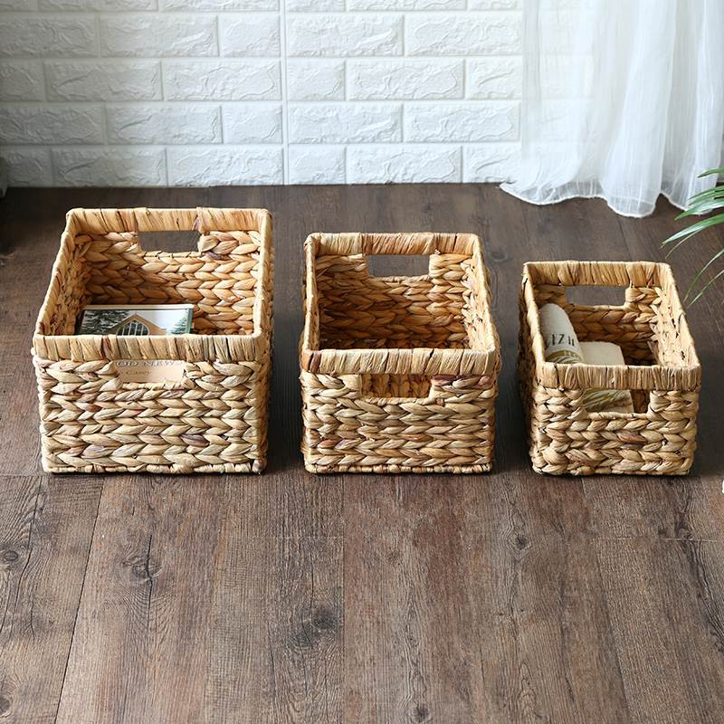 Set of 3 customized water hyacinth storage bin rectangle basket