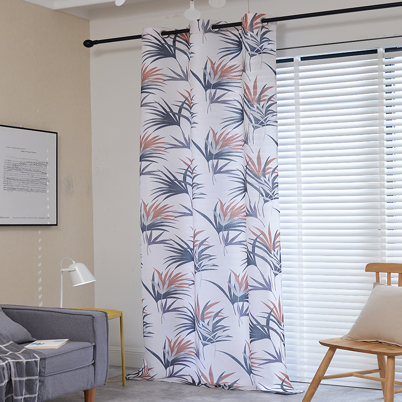 CURTAIN A3696 Linen leaf printed curtain fabric half blackout living room bedroom curtain for home window