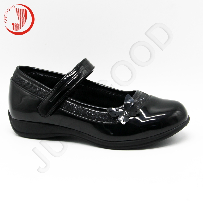 Shiny bow Girl Black School Shoes Hot sale Anti-slip Comfortable TPR sole with real stitching