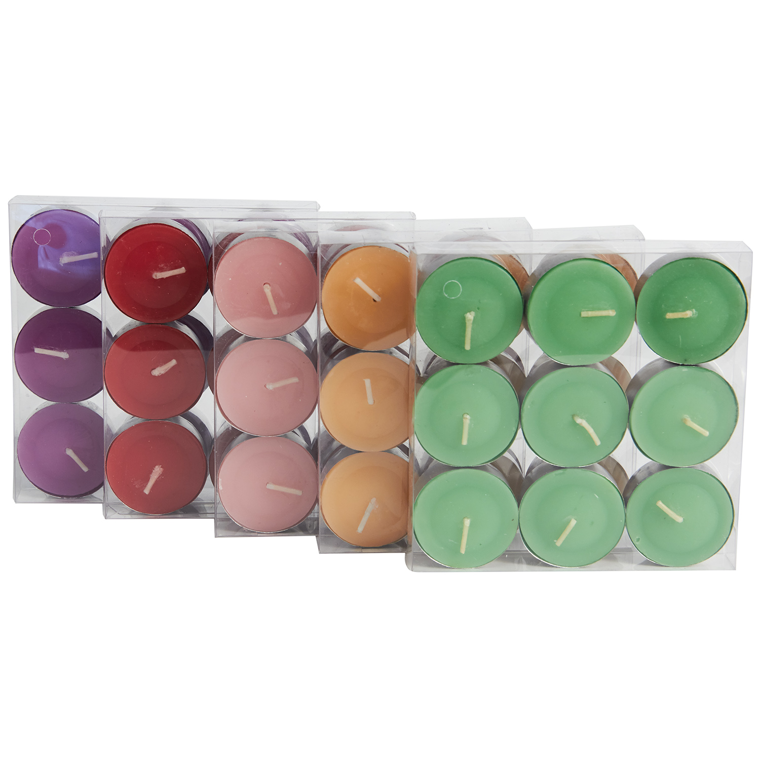 Paraffin wax tealight tin candle with fragrance colored