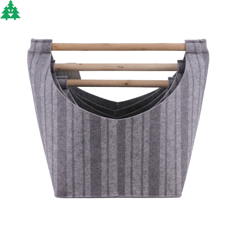 Storage basket, felt basket, basket with wooden handle