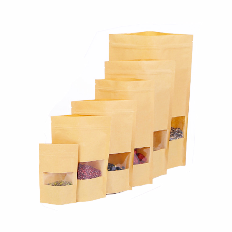 Kraft Paper Stand Up Pillow Ziplock Bag with Clear Window