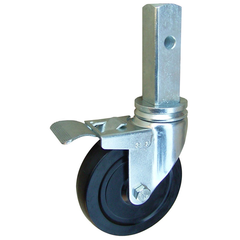 5 inch rubber swivel shelf casters with square stem