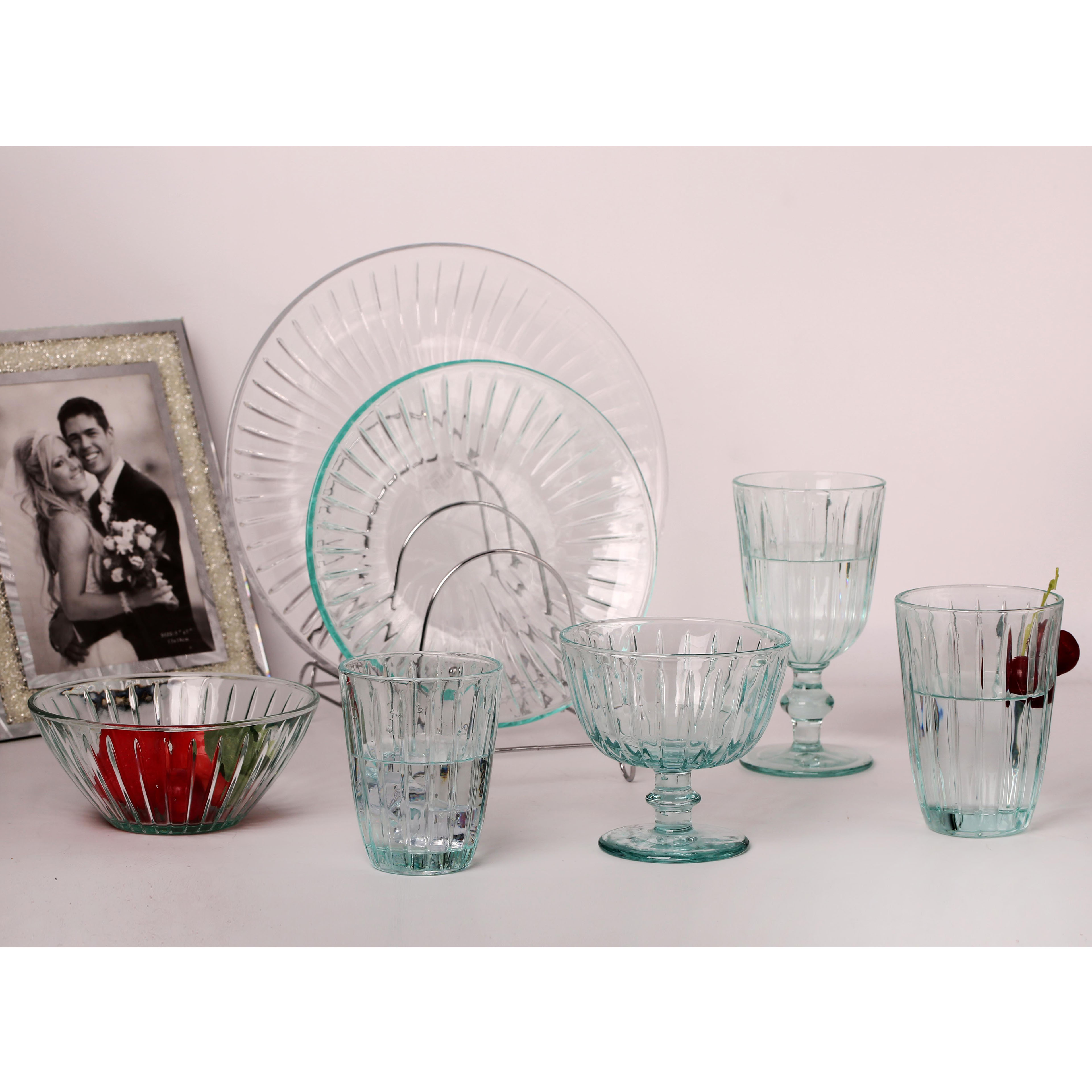Round Glass Plate Vertical Stripe Pattern - Set of 2 Bread/Salad/Dinner Plate Serving Trays Dinnerware for Dining, Wedding