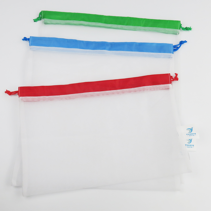 custom color open drawstring supermarket fruit vegetable mesh bag