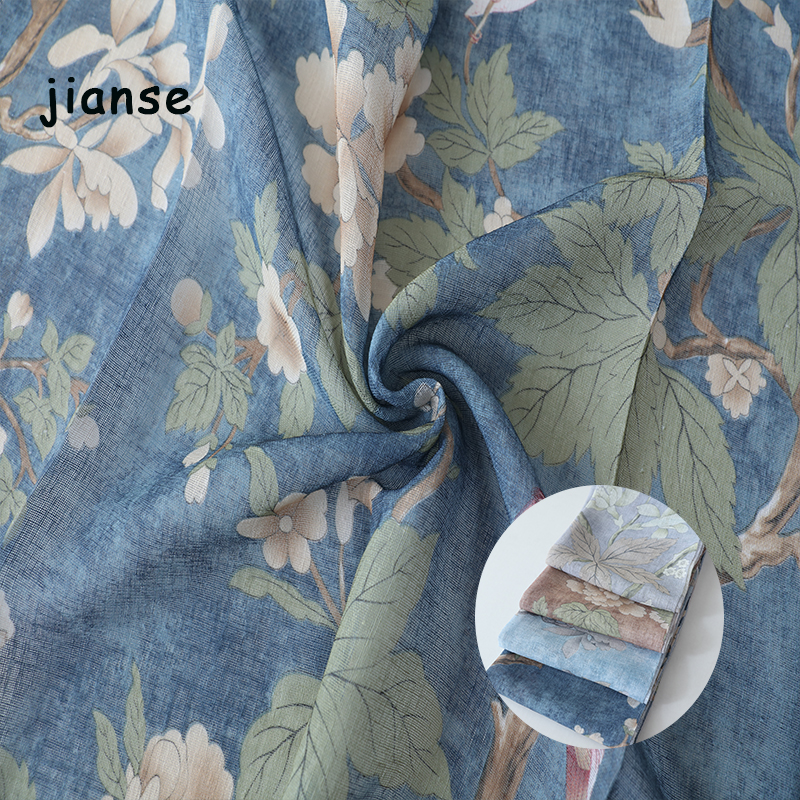 CURTAIN A3804 Bird flower printing blackout curtain blue curtain no sunshine for bedroom window covering