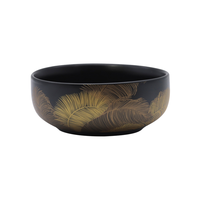 ZH-1949 sevla black stoneware with matt gold design 6" bowl