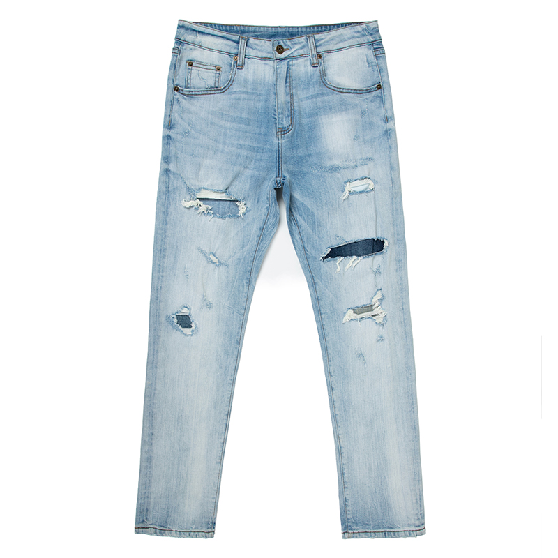 Light blue bleach wash denim jeans ripped jeans pants men skinny jean trousers G1032