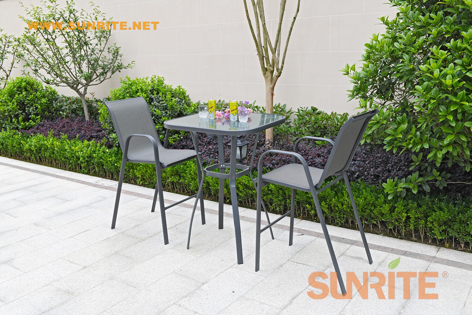 Coco patio 3PCS Metal Square Glass Bar Height Chat Set