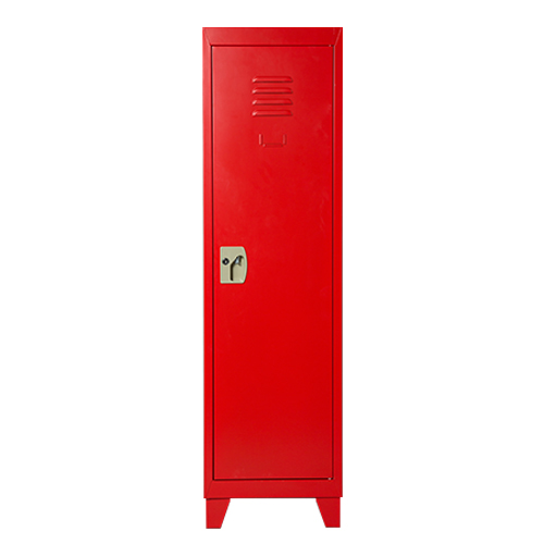 Steel red children's storage cabinet with fee stand feet
