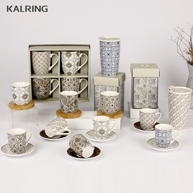 Ceramic tableware porcelain cup gift mug set cup with saucer mug with color box for wholesale