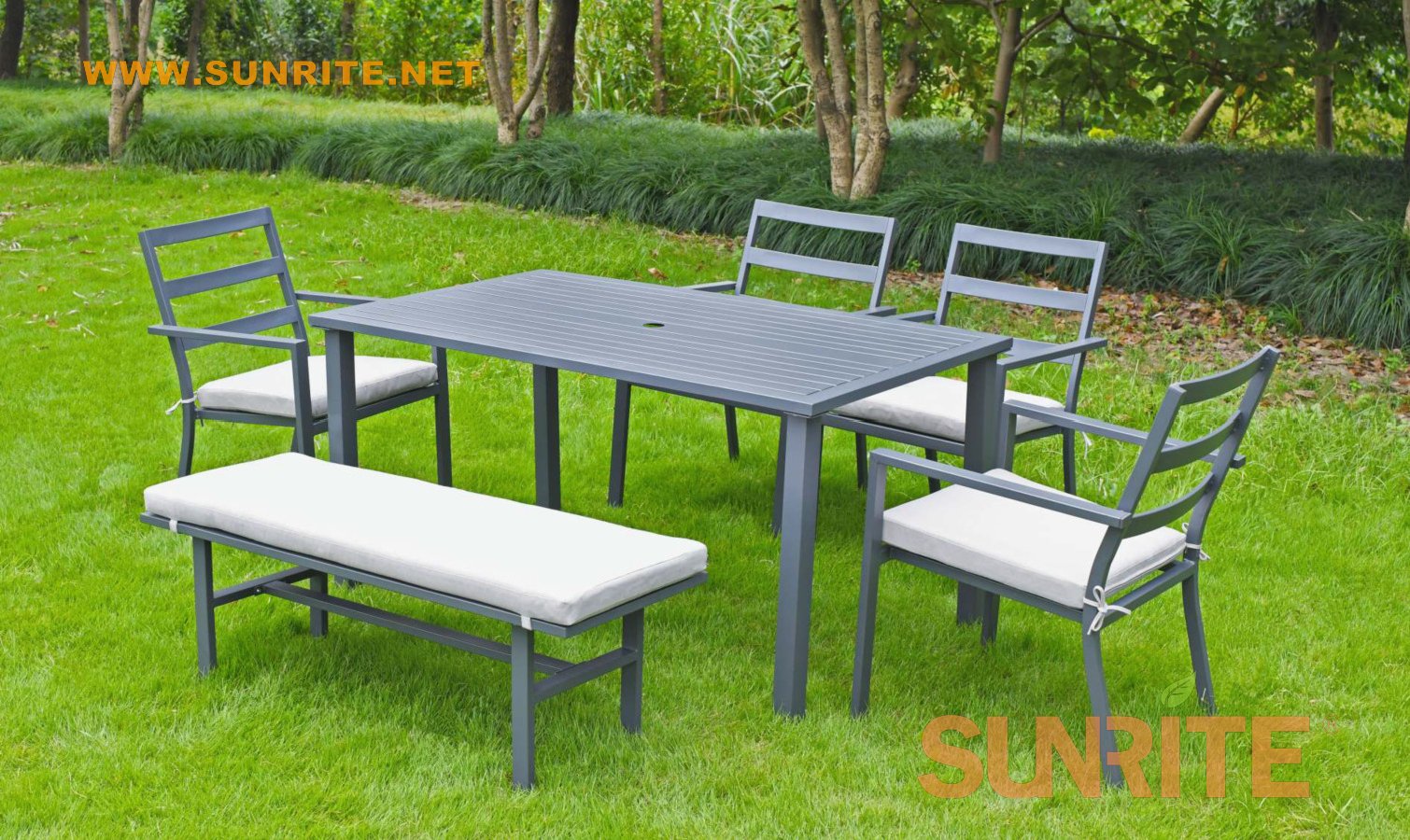 Hannover 6PCS metal rect. slat cushion patio furniture dining set