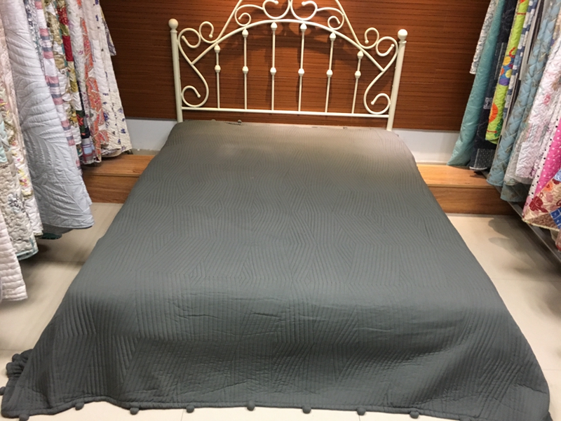 Enzyme washed Embroidered Quilt With Pompoms