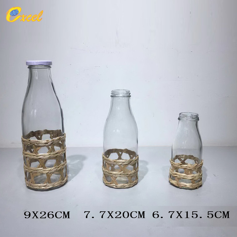glass bottle with straw cover