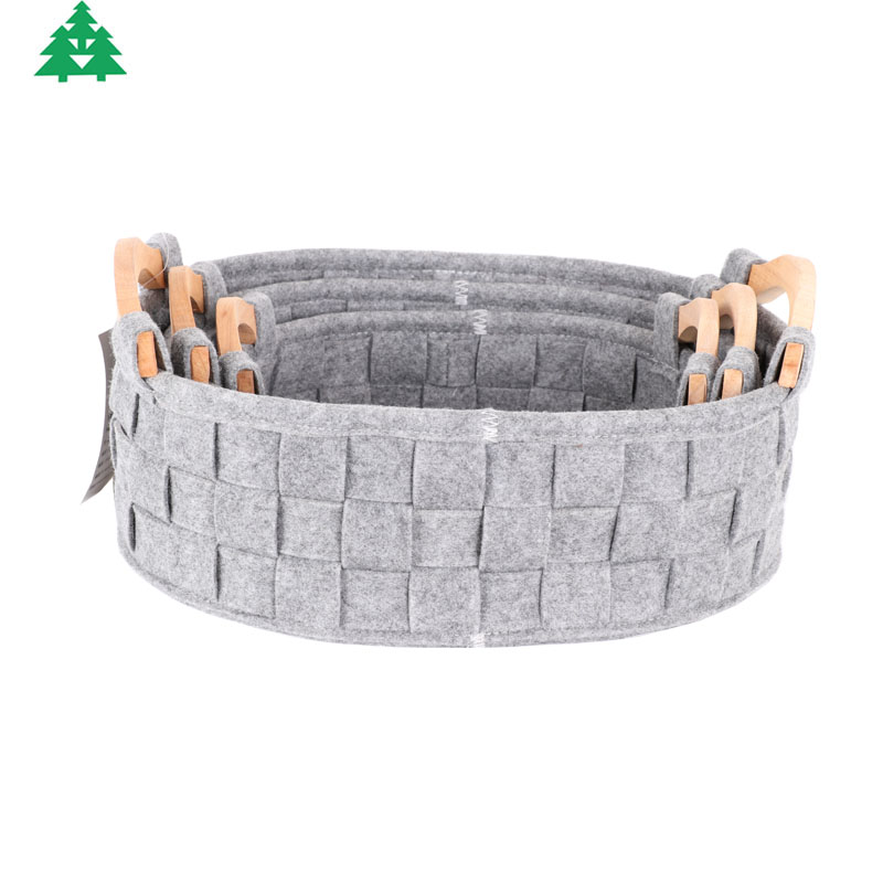 Felt storage basket,office basket,toys storage basket,decoration storage basket with wood handle