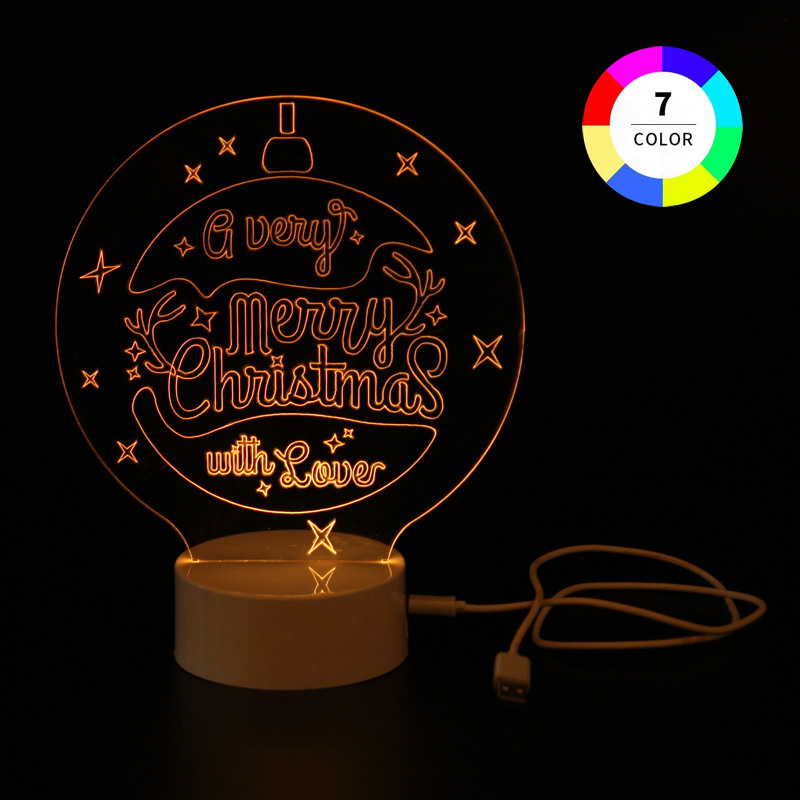 LED Merry Christmas - Night Lamp, wood base