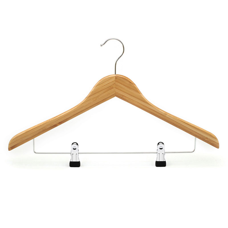 eco friendly bamboo suit hanger with PVC coated clips
