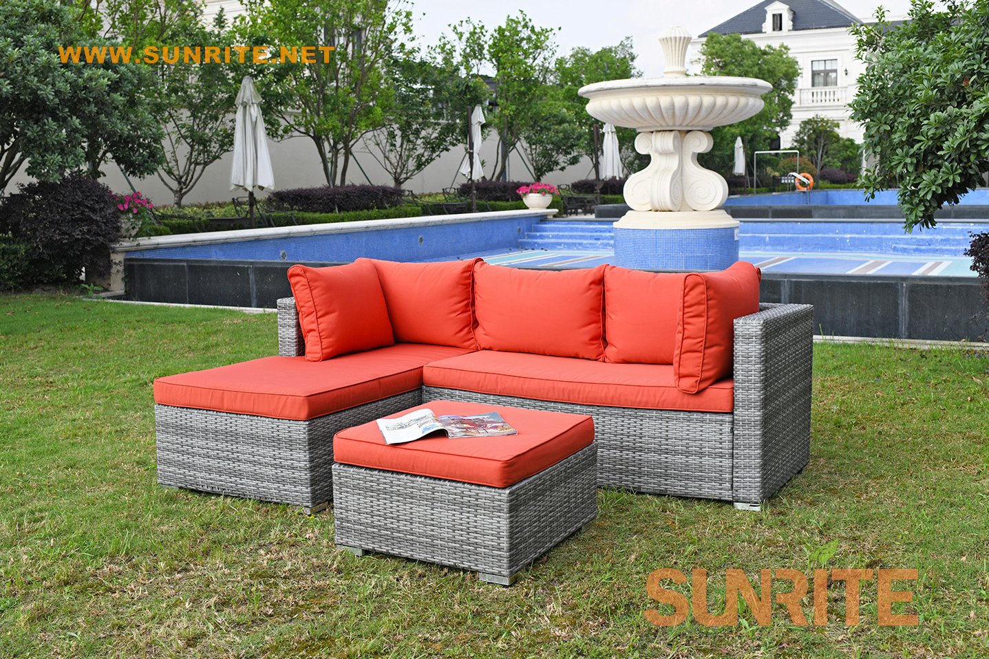 Katia 3PCS Rattan Glass Cushion Patio Corner Sofa Set