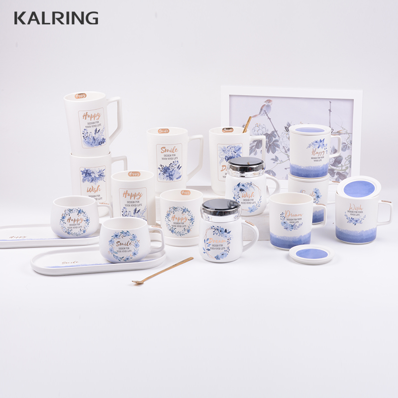Ceramic tableware porcelain mug gift mug set cup with saucer and spoon