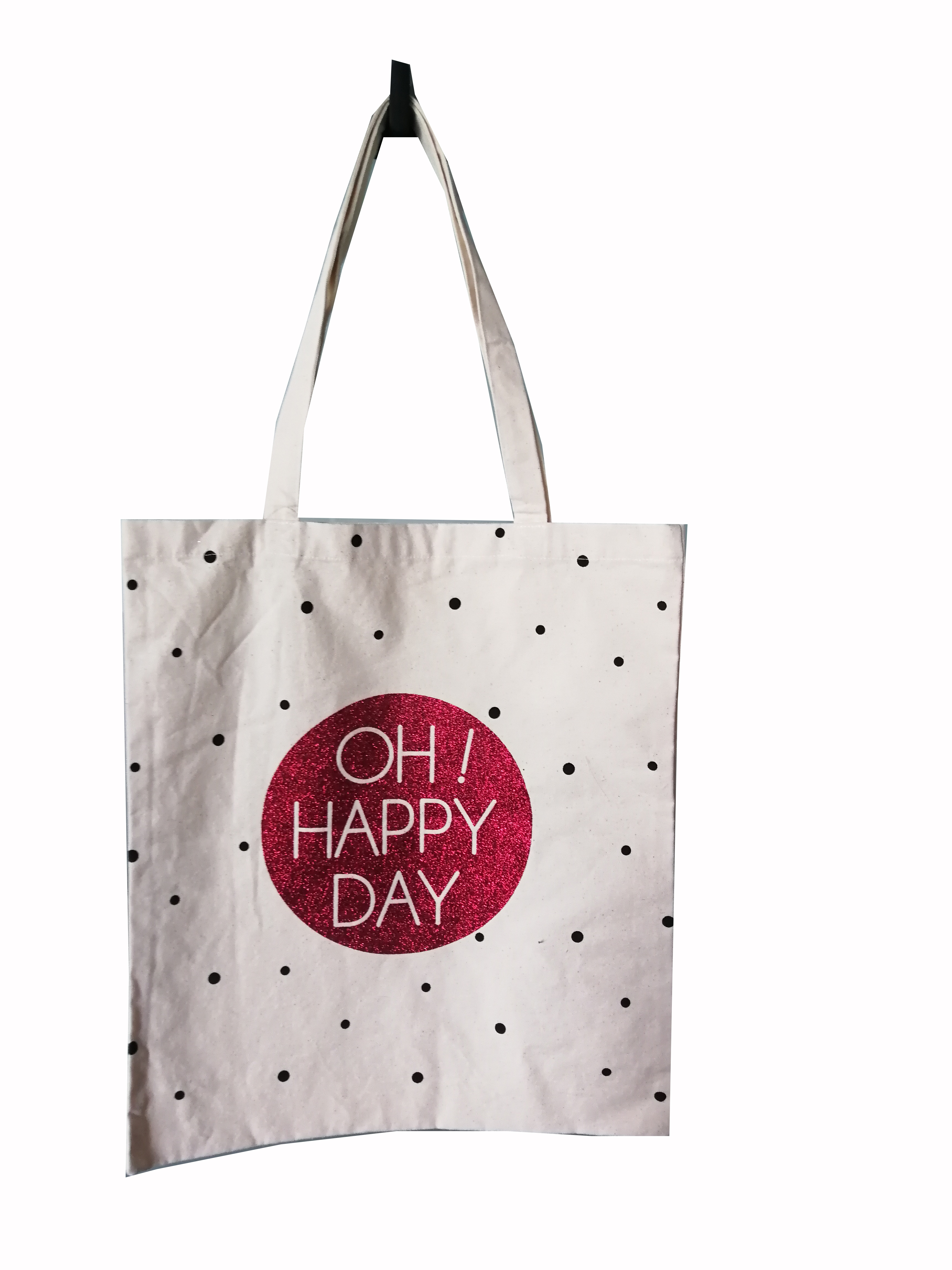 100% cotton canvas silk screen glitter print tote shoulder bag