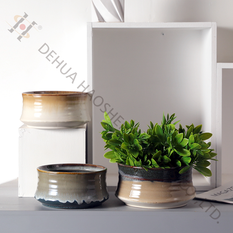 Stoneware/Porcelain Bowl shape flower Pot with Reactive Glazing