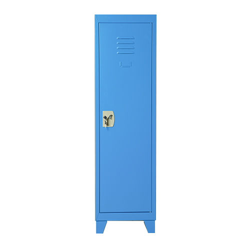 Steel blue children's storage locker with stand feet
