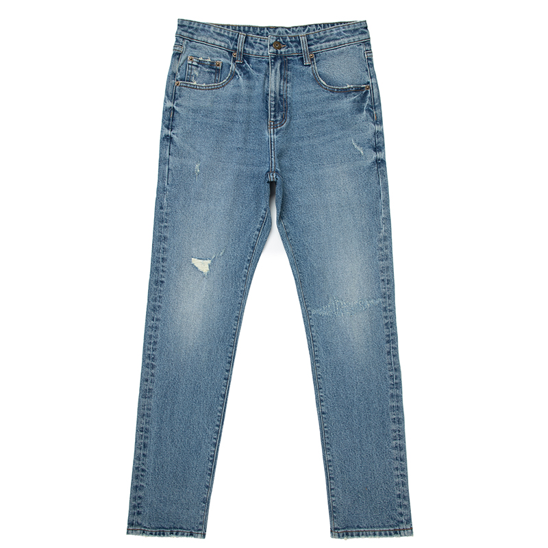 100% cotton denim jeans ripped slim fir jeans pants men straight jeans trousers stone wash G1033