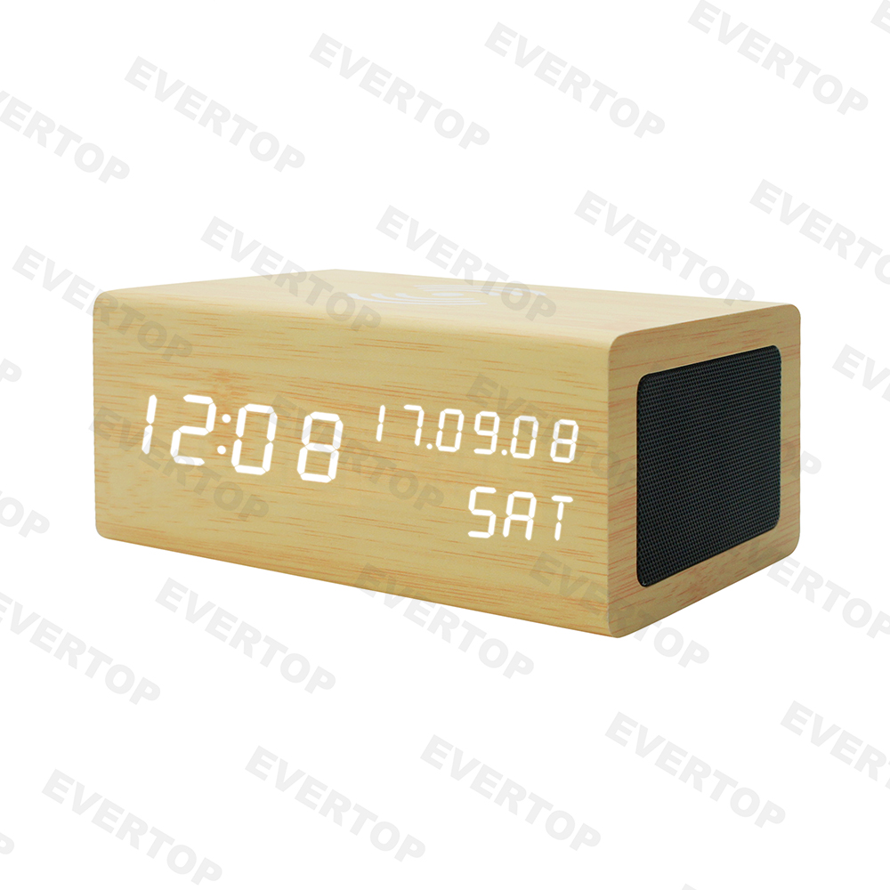 Smart Phone Wireless Charger Bluetooth Speaker with Calendar and Alarm clock function ET537C